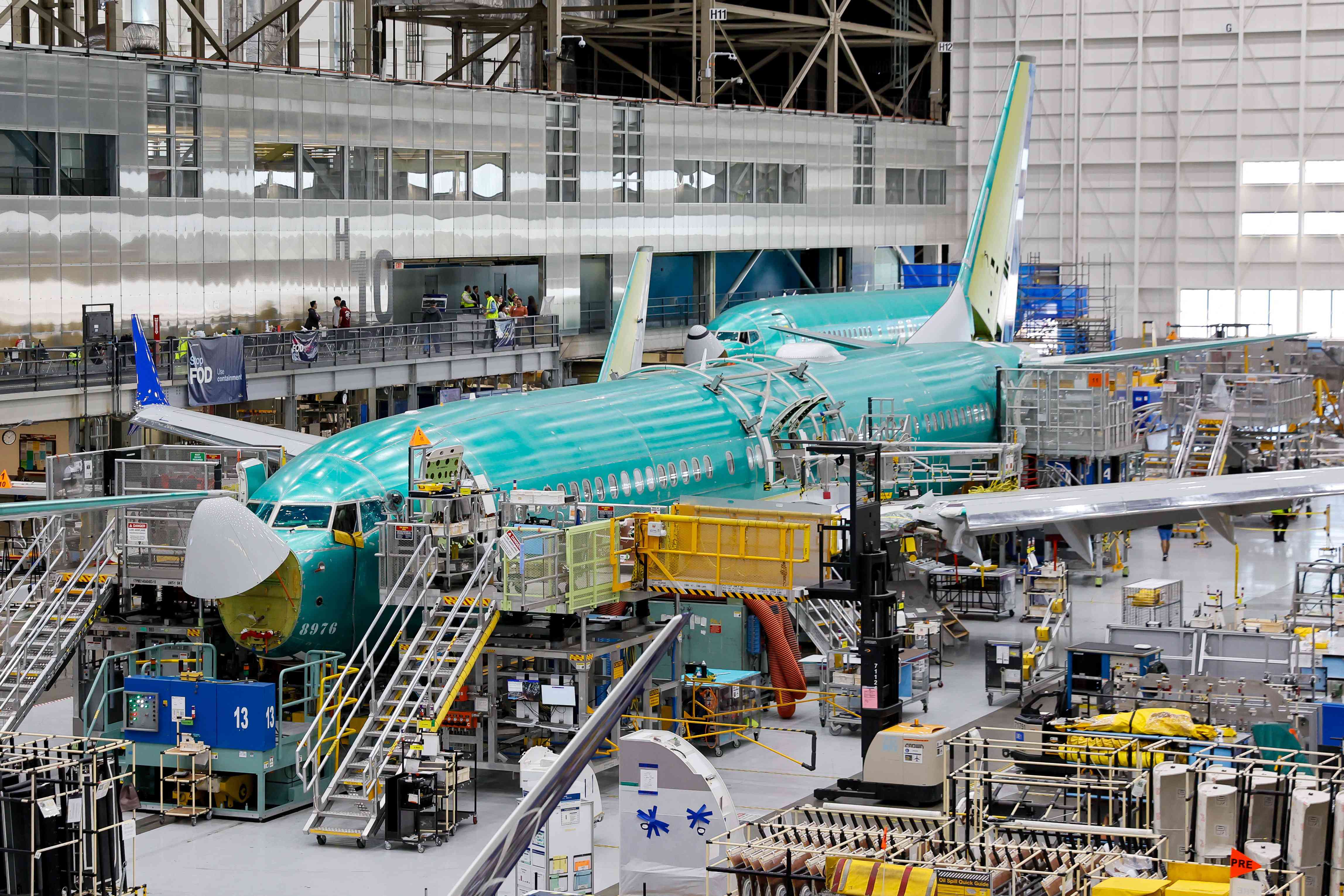 Boeing 737 MAX aircraft are assembled at the Boeing Renton Factory in Renton, Washington, on June 25, 2024