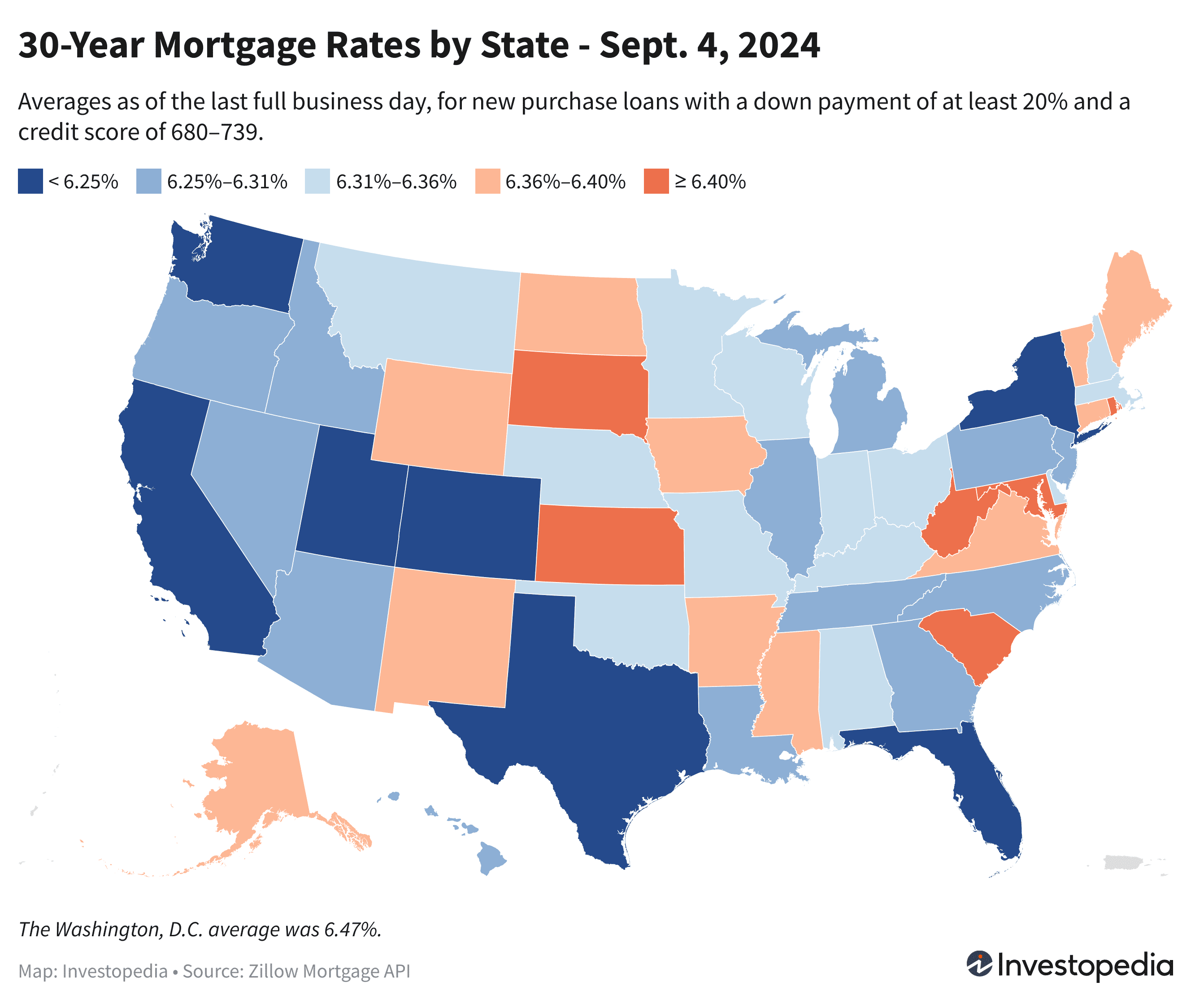 U.S. map showing the 30-year mortgage rates for every state - Sep. 4, 2024