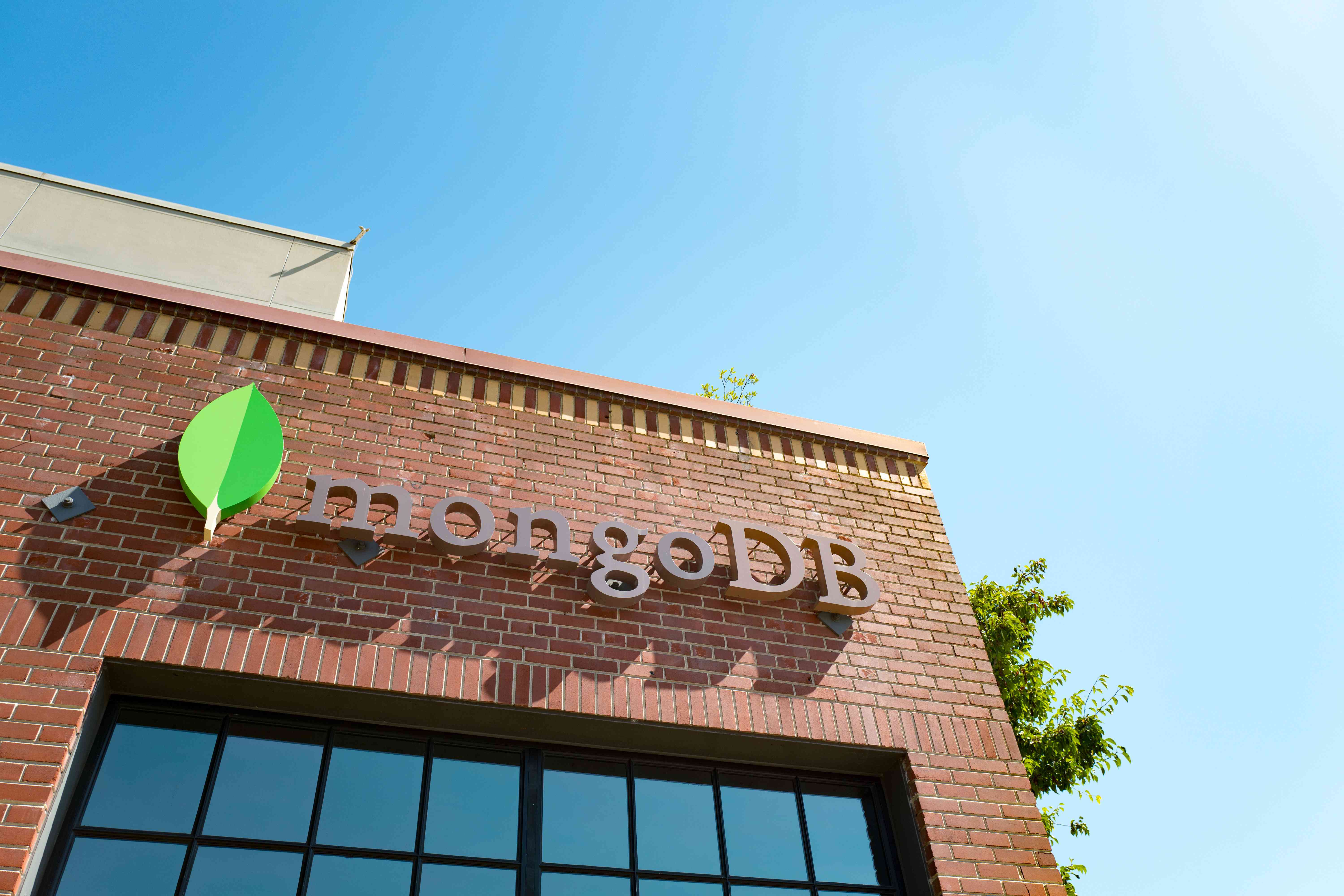 A sign on the headquarters building of MongoDB. 