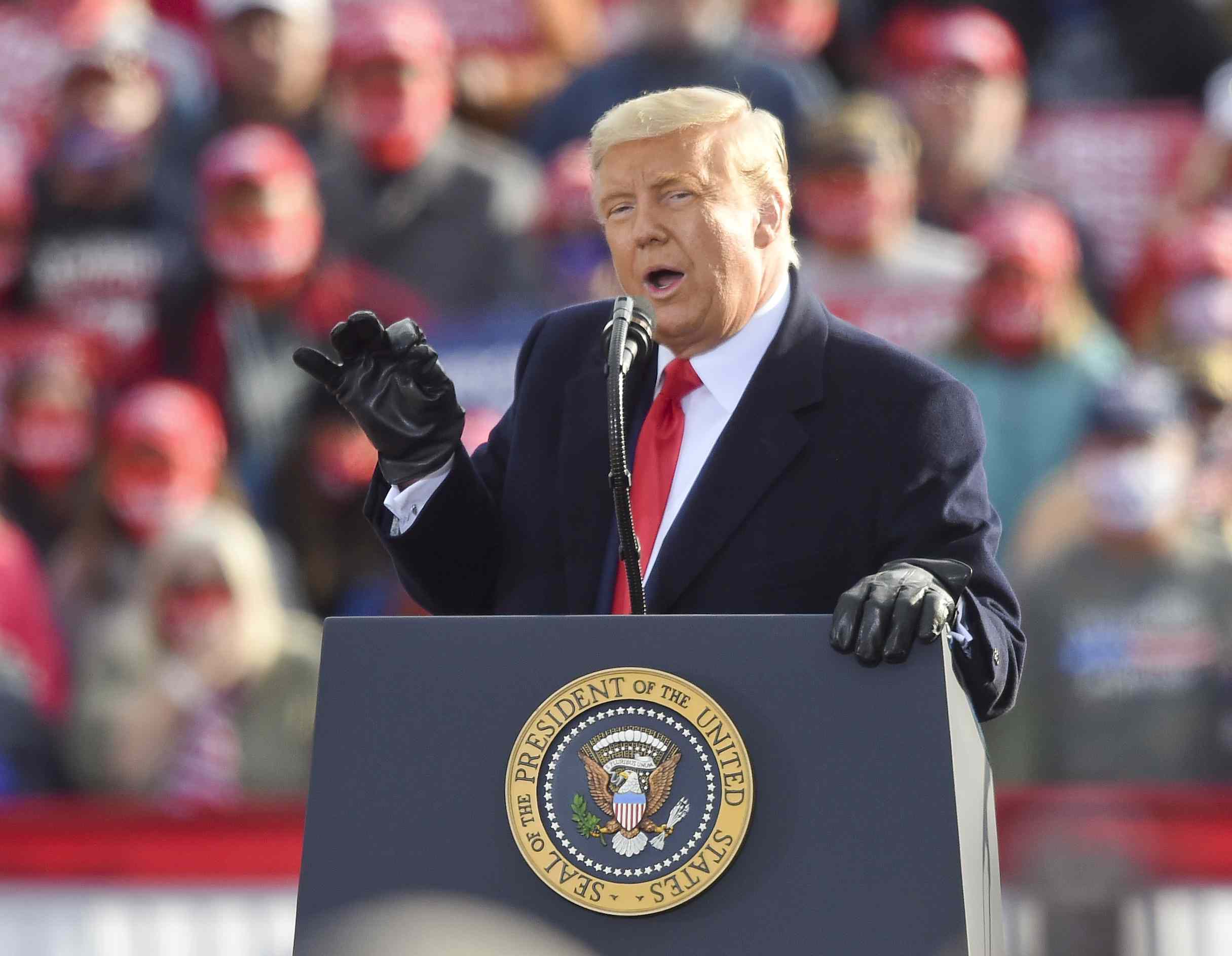 Bern twp., PA - October 31: President Donald J. Trump speaks. At the Reading Regional Airport in Bern Township, PA Saturday afternoon October 31, 2020 where United States President Donald J. Trump spoke during a campaign rally for his bid for reelection.