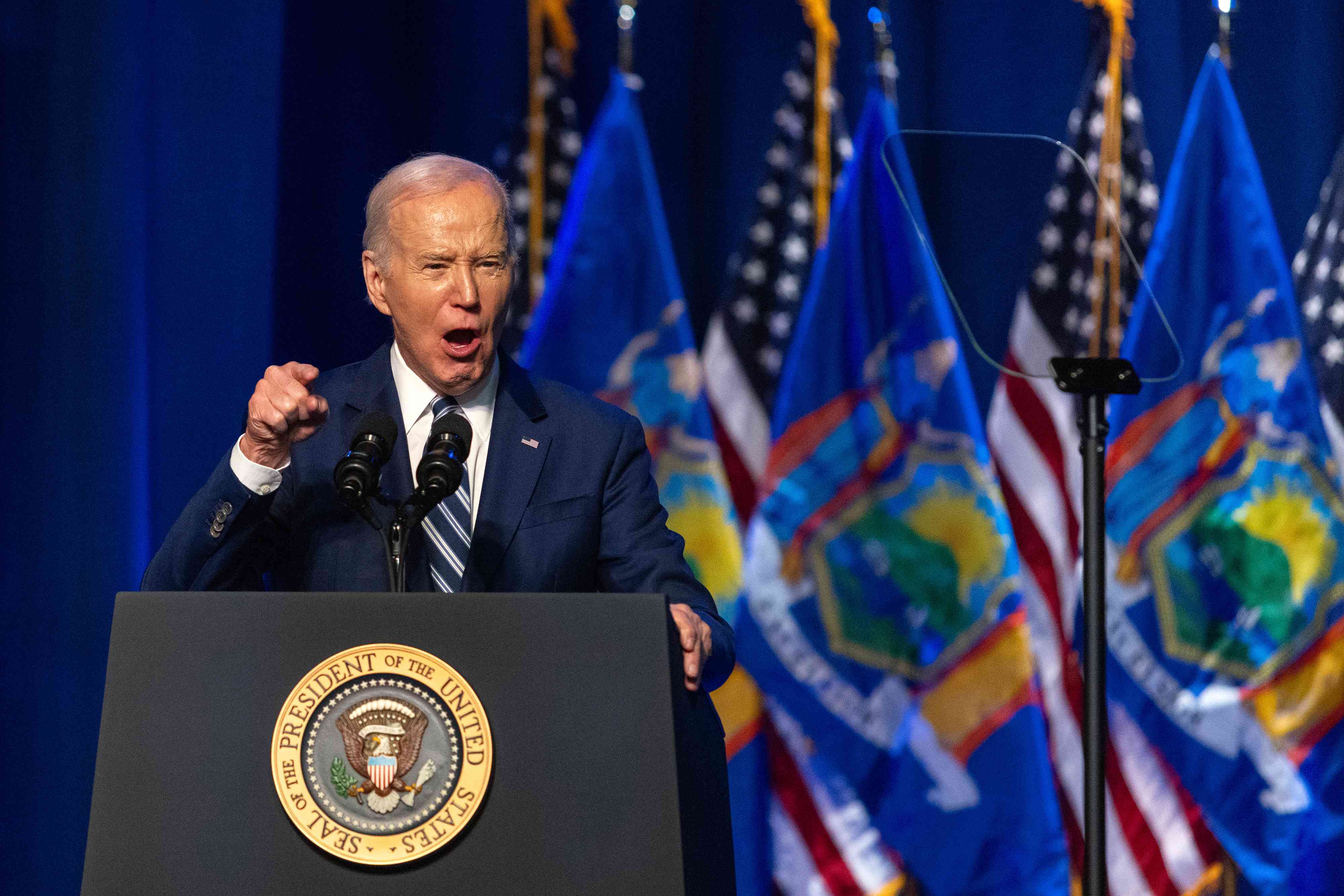 President Joe Biden speaks at a science and technology museum in Syracuse, N.Y., in April.