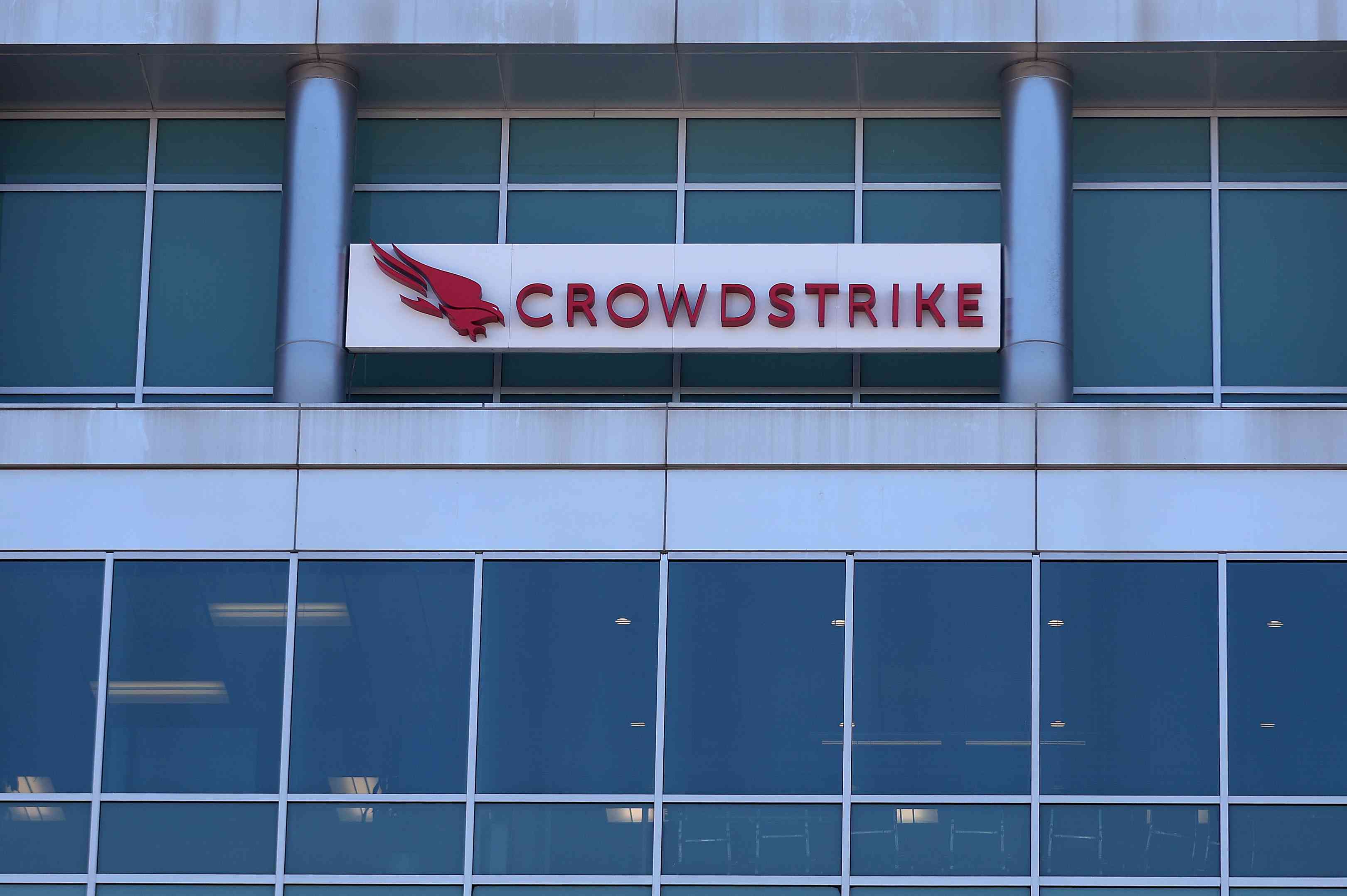 A Crowdstrike sign on the exterior of a building in California. 