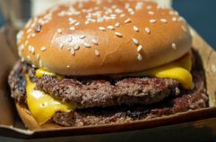 Close-up of McDonald's Double Quarter Pounder with Cheese.