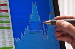 Close up on computer monitor showing financial market chart