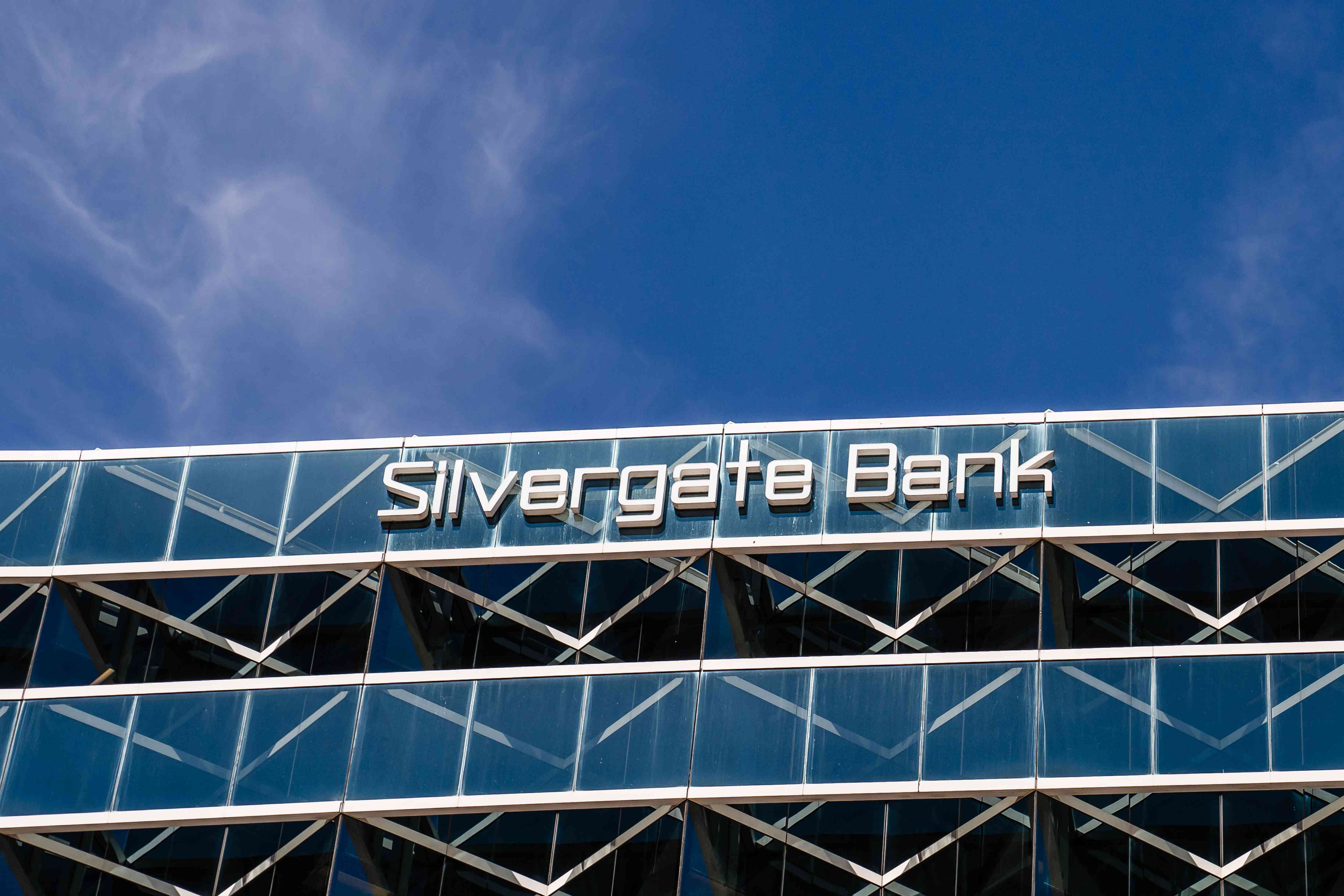 Silvergate Bank logo on a building