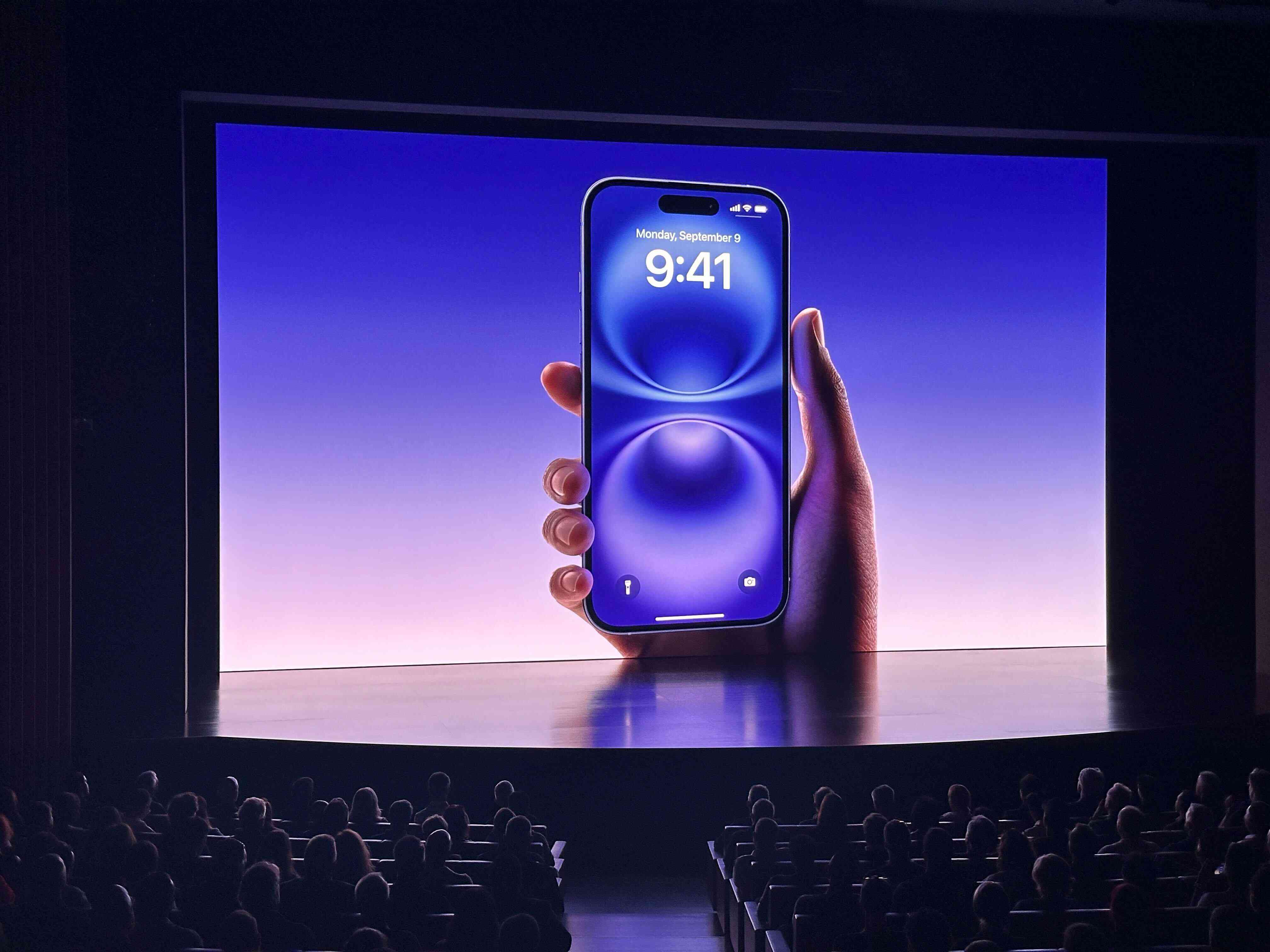 An image of an iPhone shown during Apple's product event on Monday. 