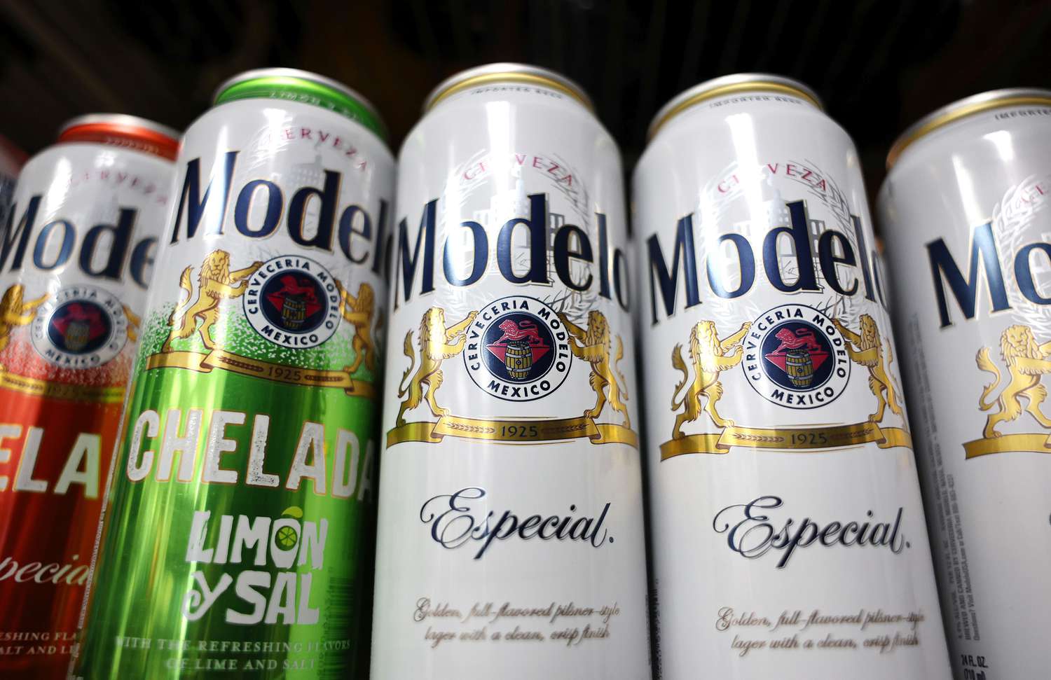 Cans of Modelo Beer in a Liquor Store