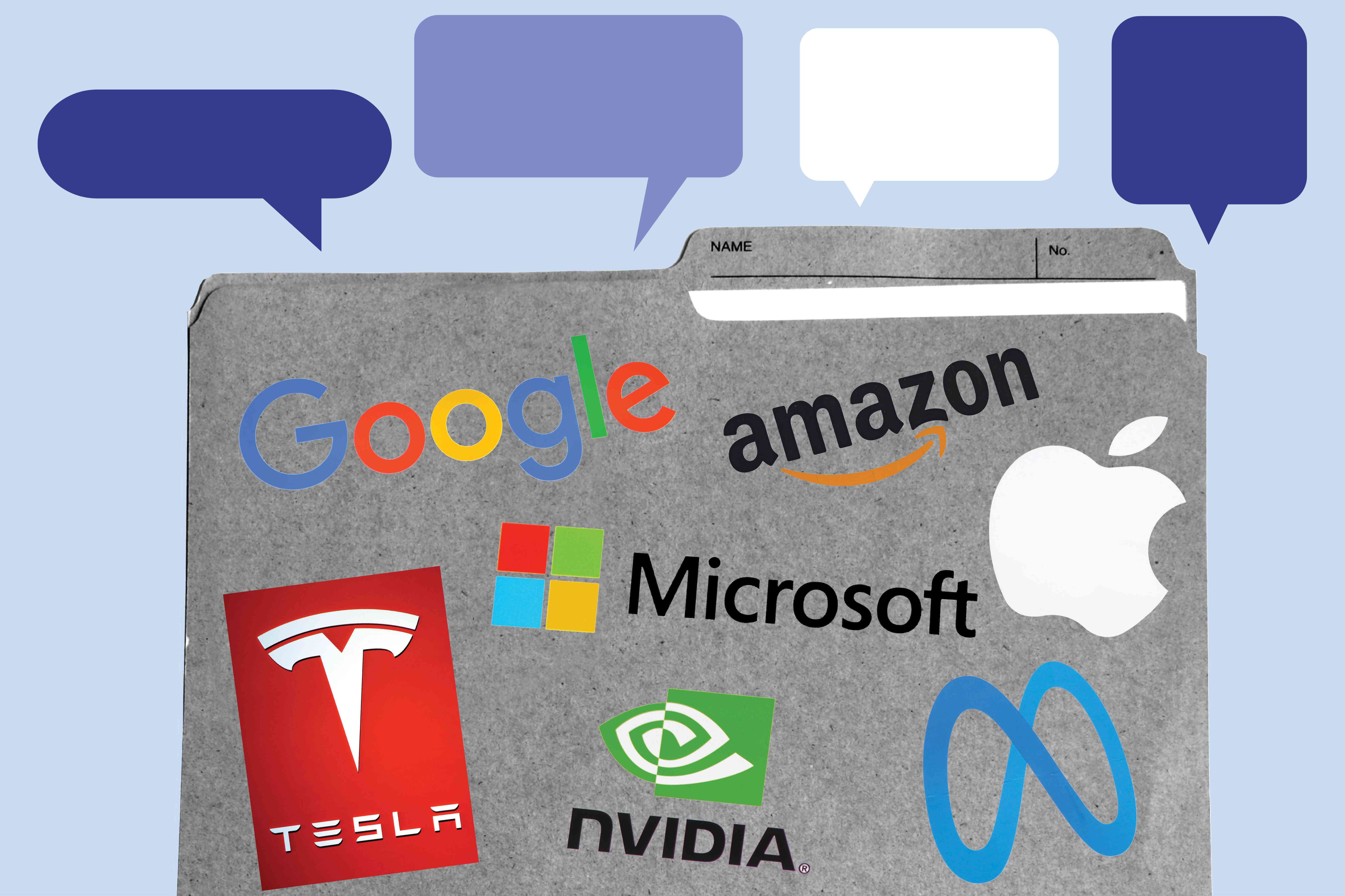 illustration of tech stock logos, representing conversations around portfolios