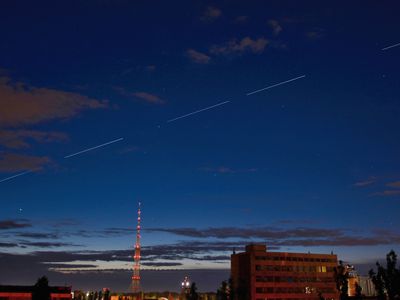 Starlink satellites make a streak in the night sky