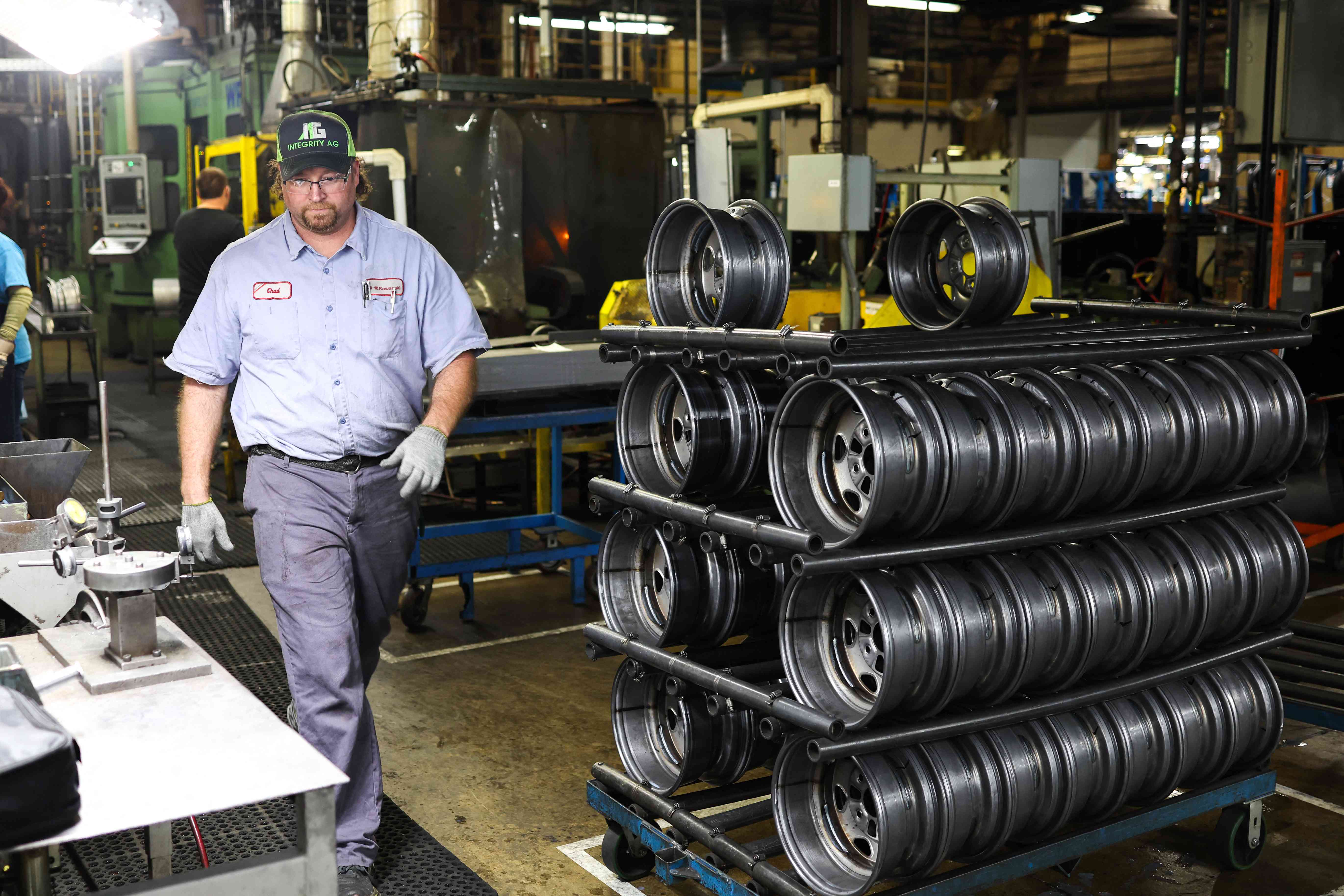 An employee works in the Kawasaki factory in Lincoln, Nebraska, on May 13, 2024. 