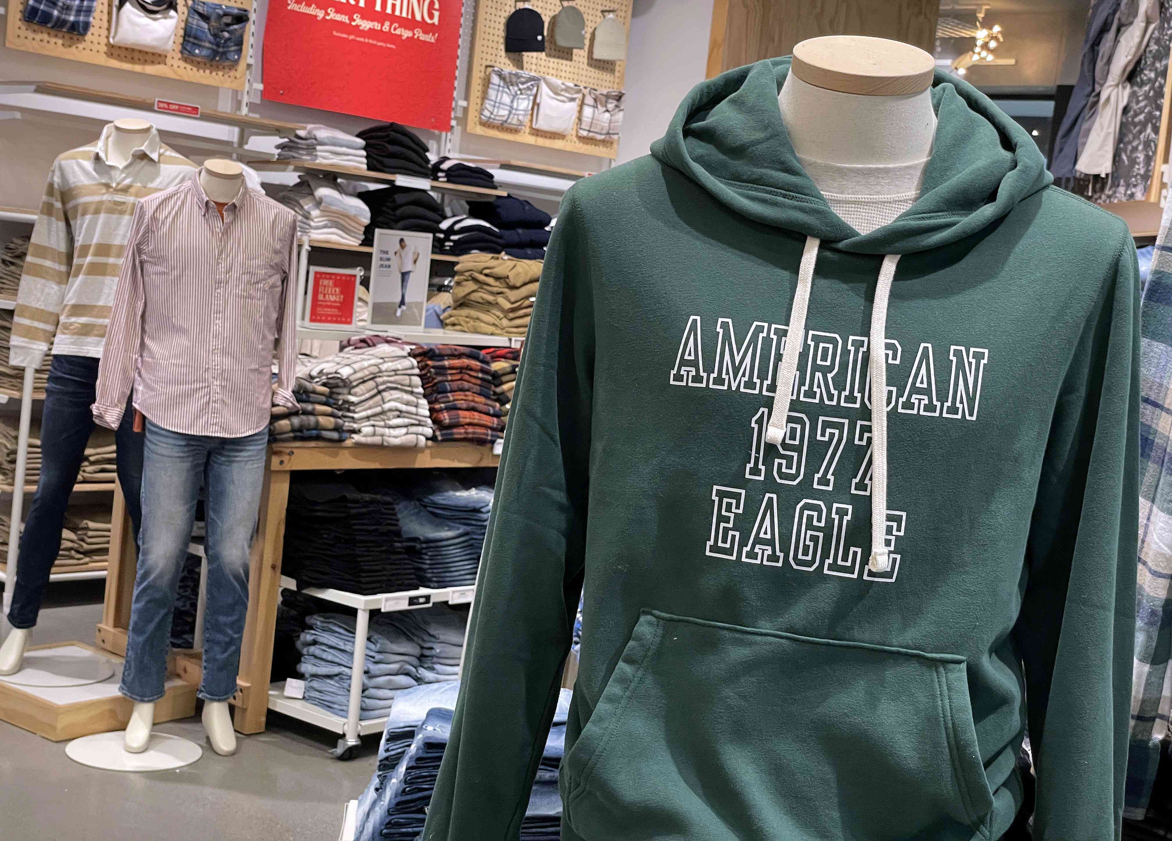 Clothes on display at an American Eagle store in Glendale, Calif. 