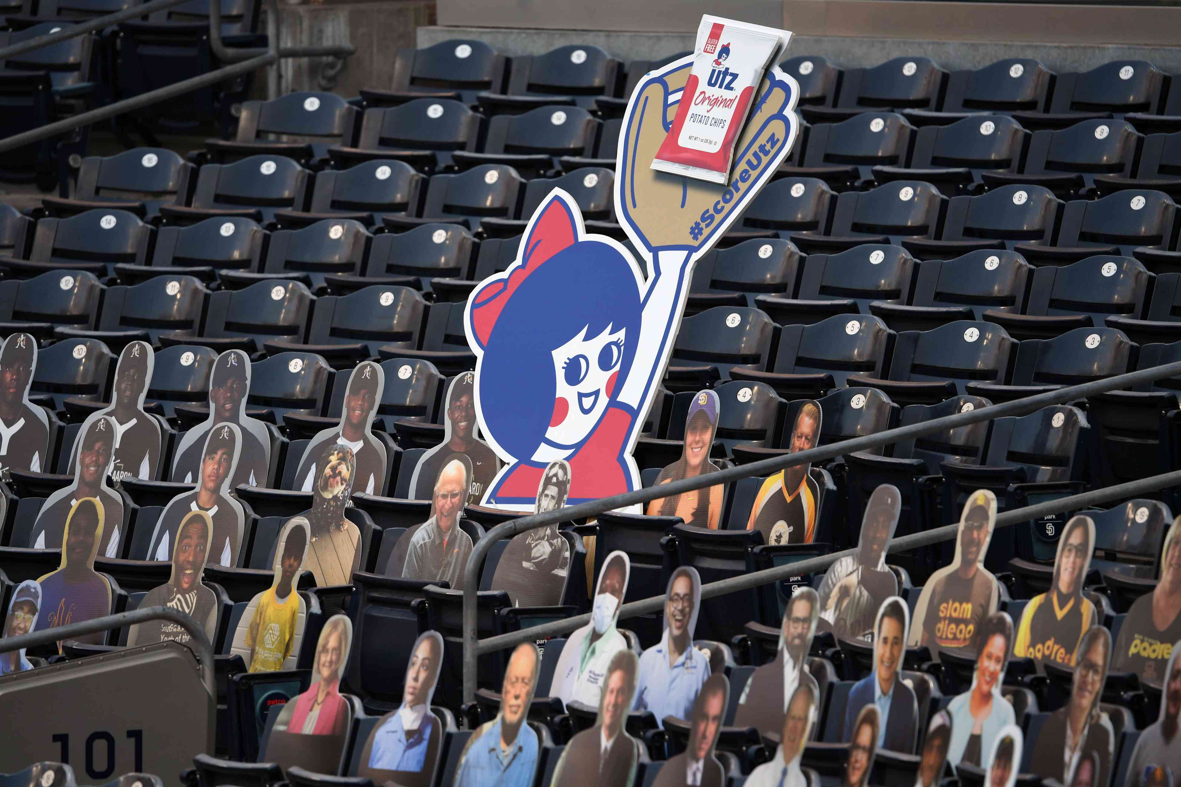 An Utz brand promotional cutout at a Major League Baseball game in 2020. 