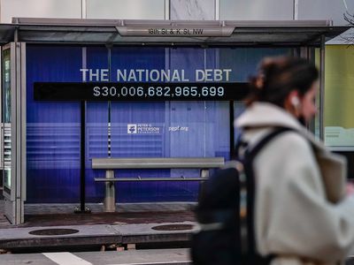 A Peterson Foundation billboard displaying the national debt is pictured on 18th Street in downtown Washington, D.C., on Feb. 8, 2022.