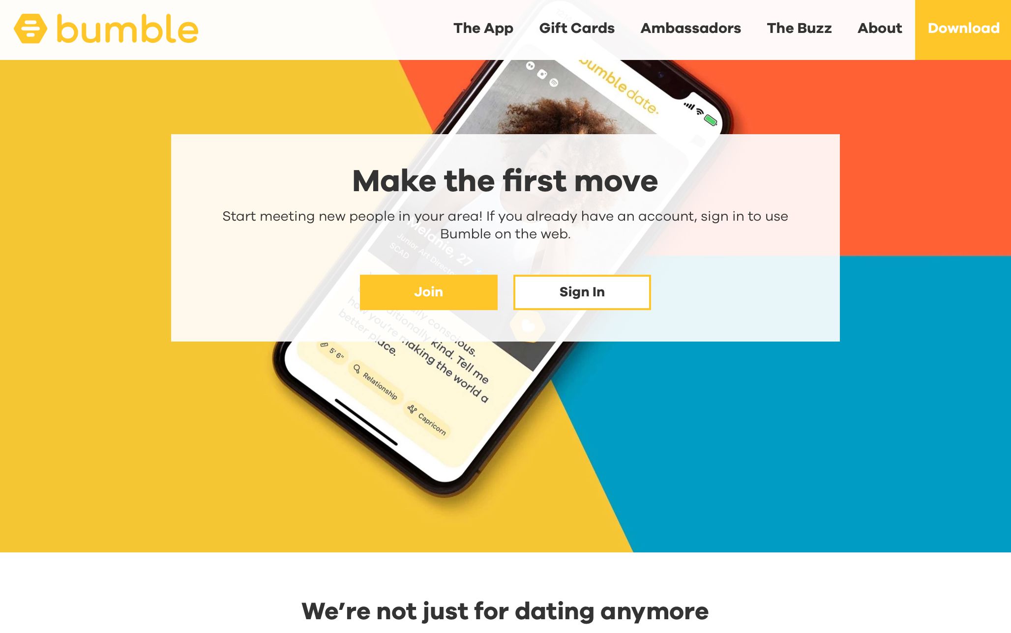 Bumble Join or Sign In screen