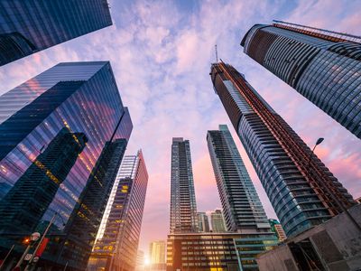 Modern skyscrapers of busy Toronto downtown