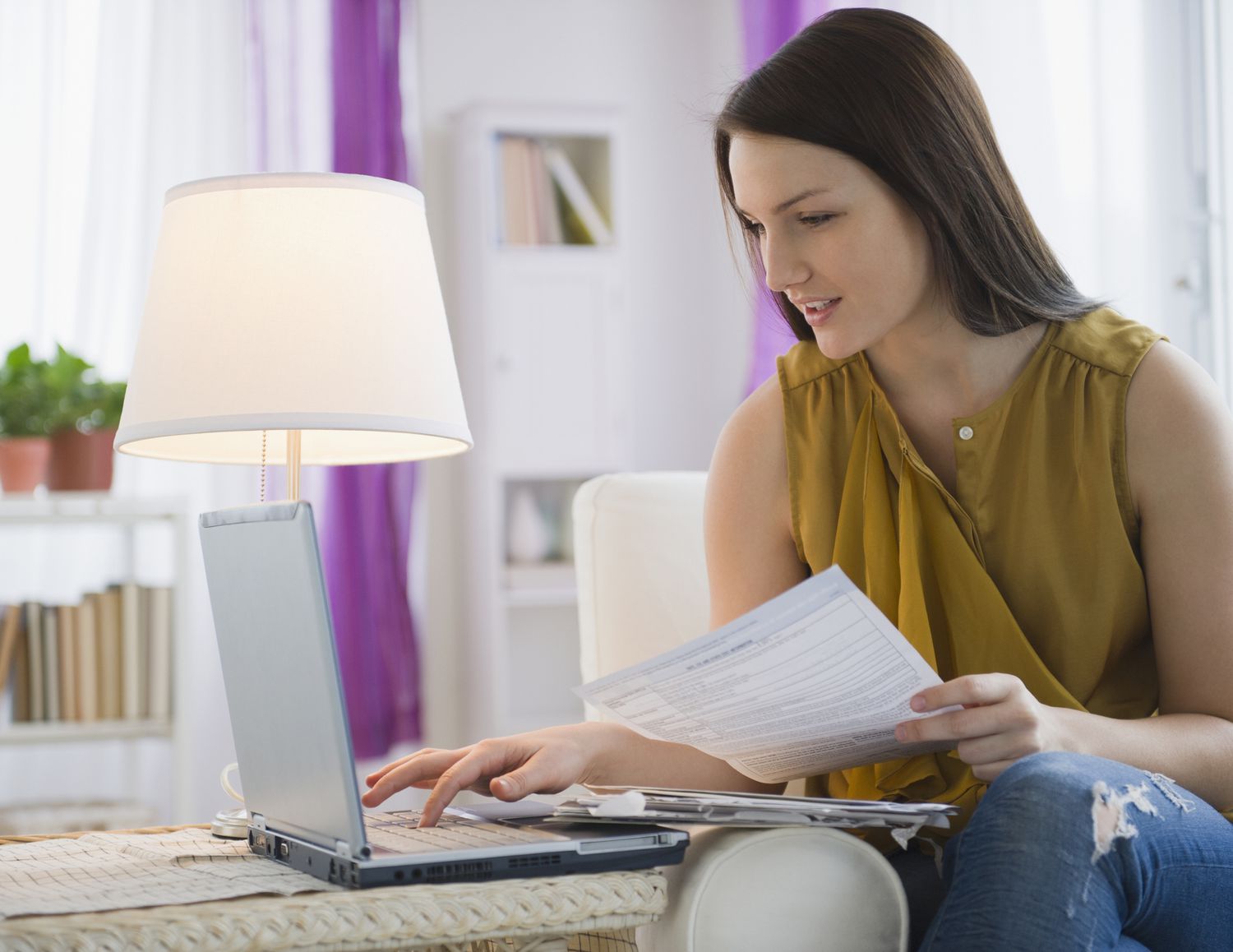 Woman doing taxes online