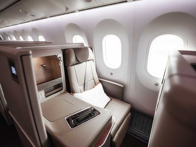 Airplane seat in first class cabin