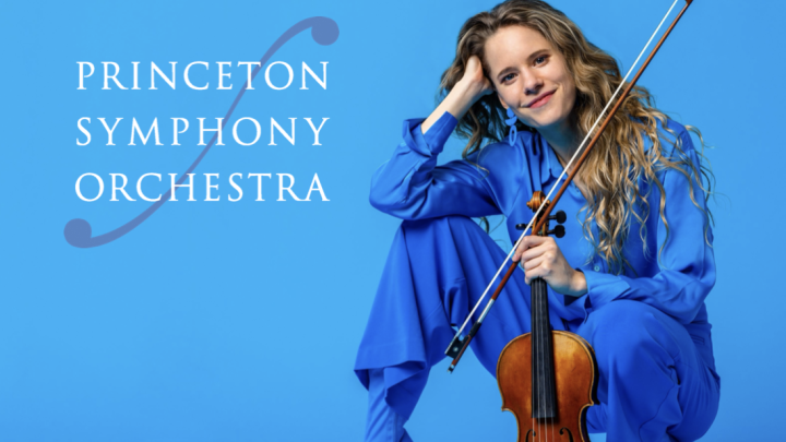 Artist headshot: Aubree Oliverson with an overlay of the Princeton Symphony Orchestra text logo