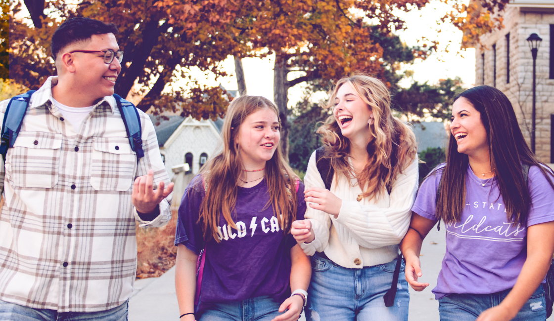 Students interacting on the Anderson Hall lawn.