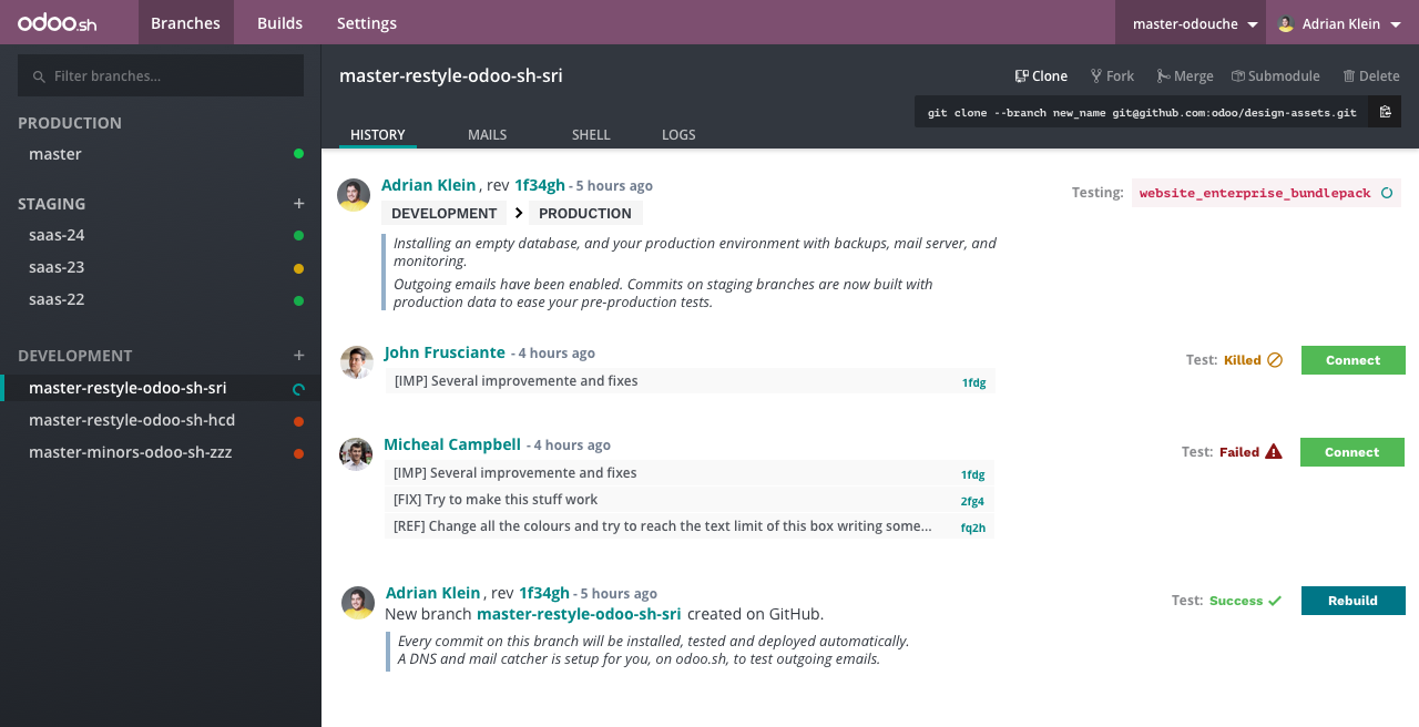 Odoo.sh - Longer branch view