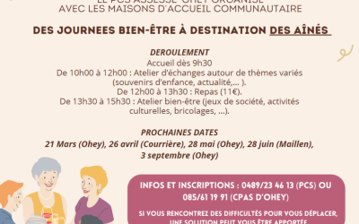 DES JOURNÉES BIEN-ÊTRE à DESTINATION DES AÎNÉS (prochain rendez-vous le 03/09 à Ohey)