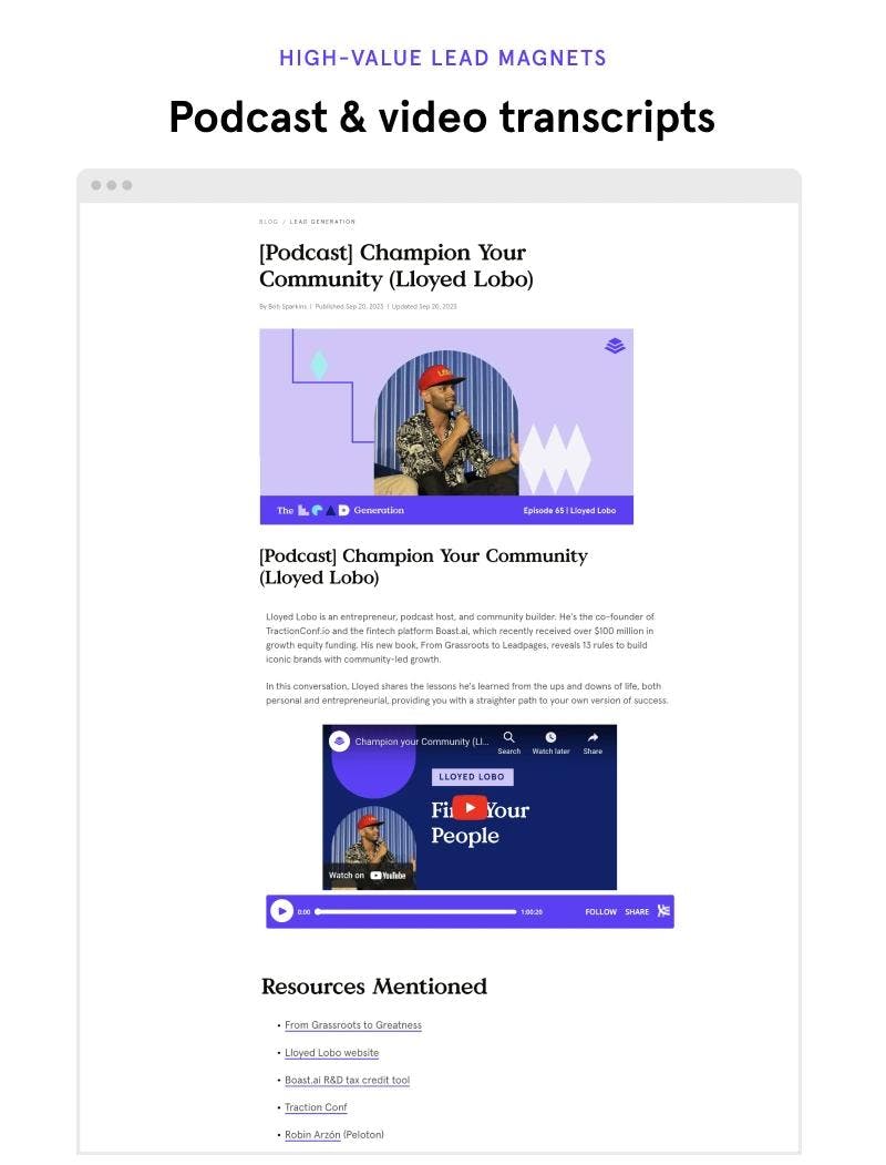 podcast transcript lead magnet example