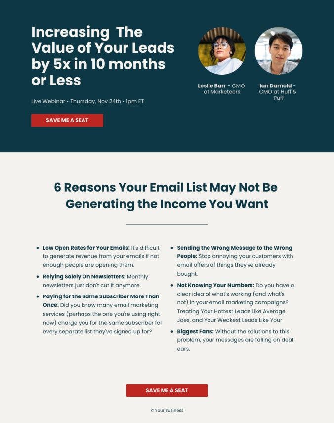 two host webinar landing page template from leadpages