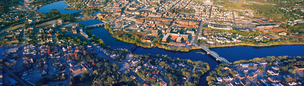 Aerial view of Lewiston and Auburn