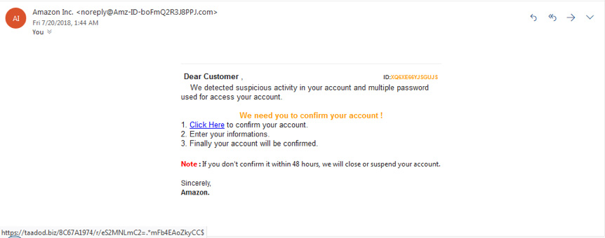 Фишинговое письмо от Amazon