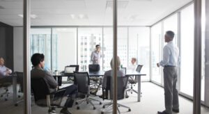 a group of people in a room