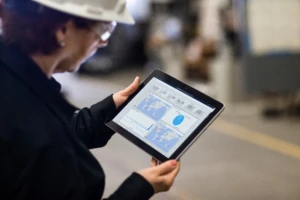 Close up of tablet with operations dashboard.