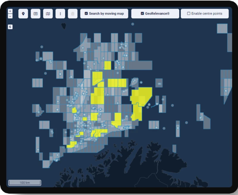 LUMIN user interface showing geometries over an area of map.