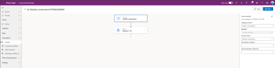 Screenshot of how Microsoft Sustainability Manager uses an AI algorithm to generate a calculation model.