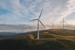 Wind farm on a hilltop.