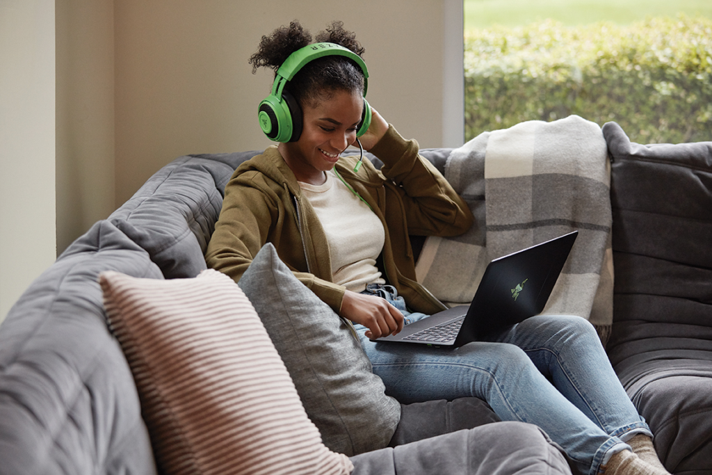 A Microsoft Store employee working from home.