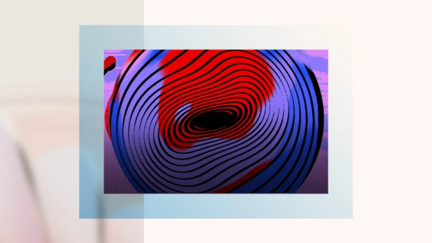 A decorative abstract art red and purple vortex