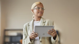 a woman using her tablet