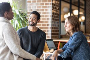 Enterprise team discussing AI in a modern workplace