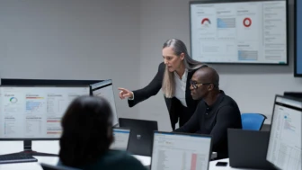 Photo of a security team huddling in security operations center