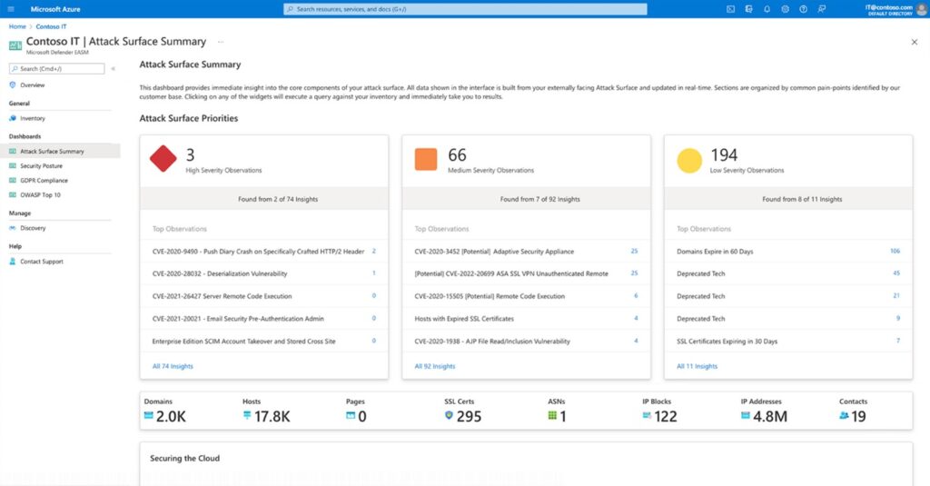 Microsoft Defender External Attack Surface Management summary page featuring Attack Surface Summary and Attack Surface Priorities.