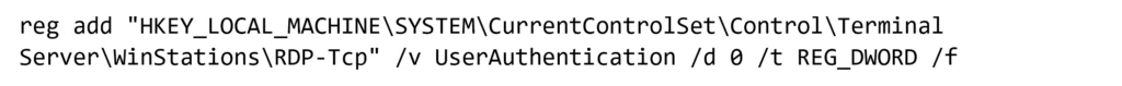 Screenshot of code depicting Flax Typhoon's NLA disabling command