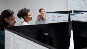 Security practitioners at work in a security operations center.