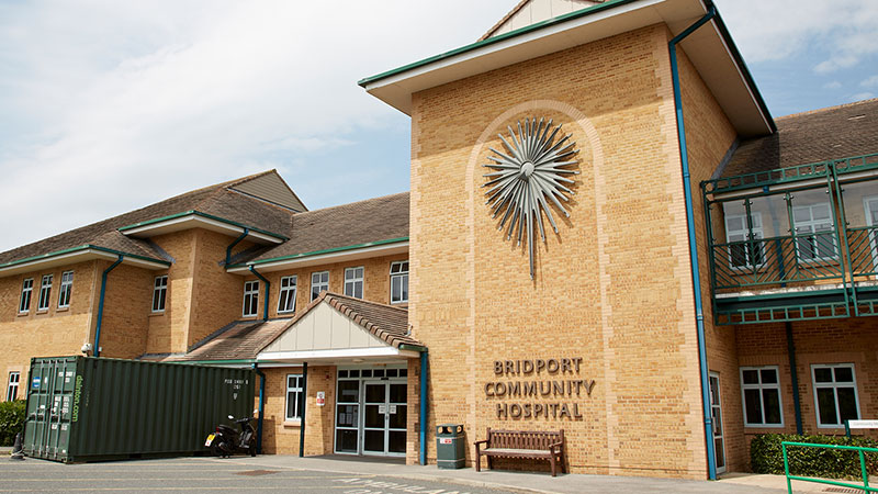 Main entrance of Bridport Community Hospital in Dorset