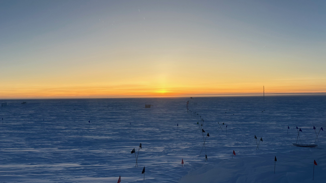 Sunrise behind the National Science Foundation’s Amundsen-Scott South Pole Station. This sunrise on September 202024 marked the start of spring in the Southern Hemisphere after six months of darkness for staff at NOAA's South Pole Observatory.