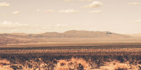 The southern California desert with mountains in the background.