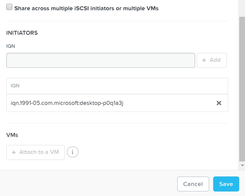 Volumes - Add Initiator IQN / VM