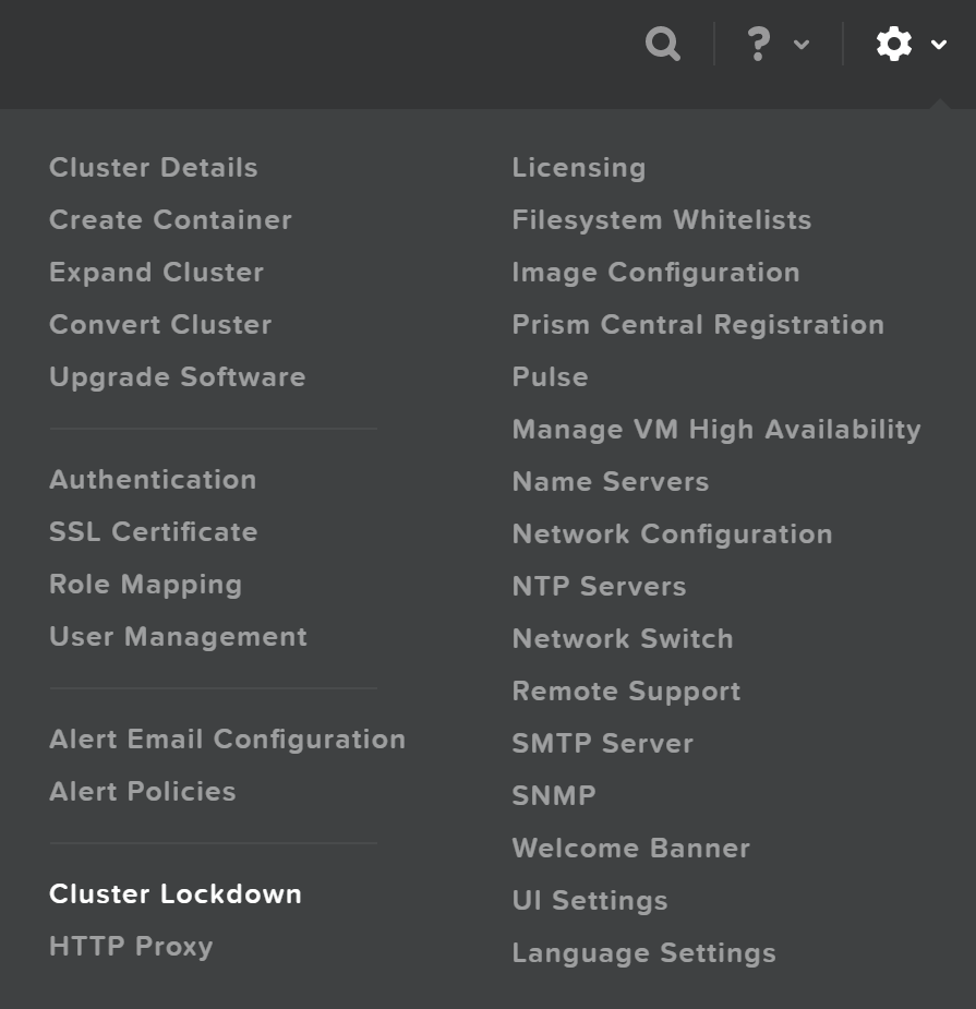 Cluster Lockdown Menu