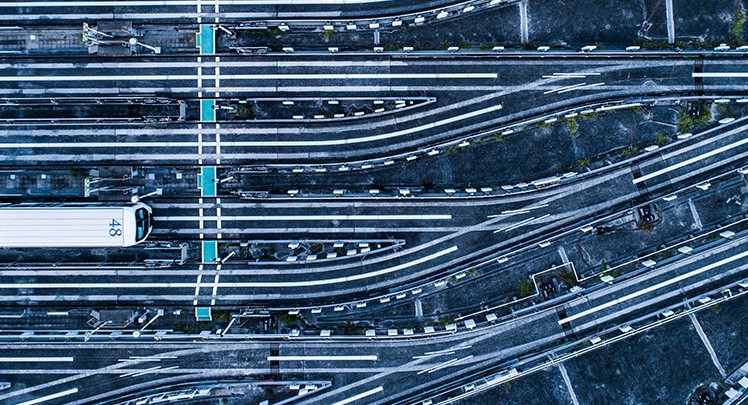 An aerial view of a train track.