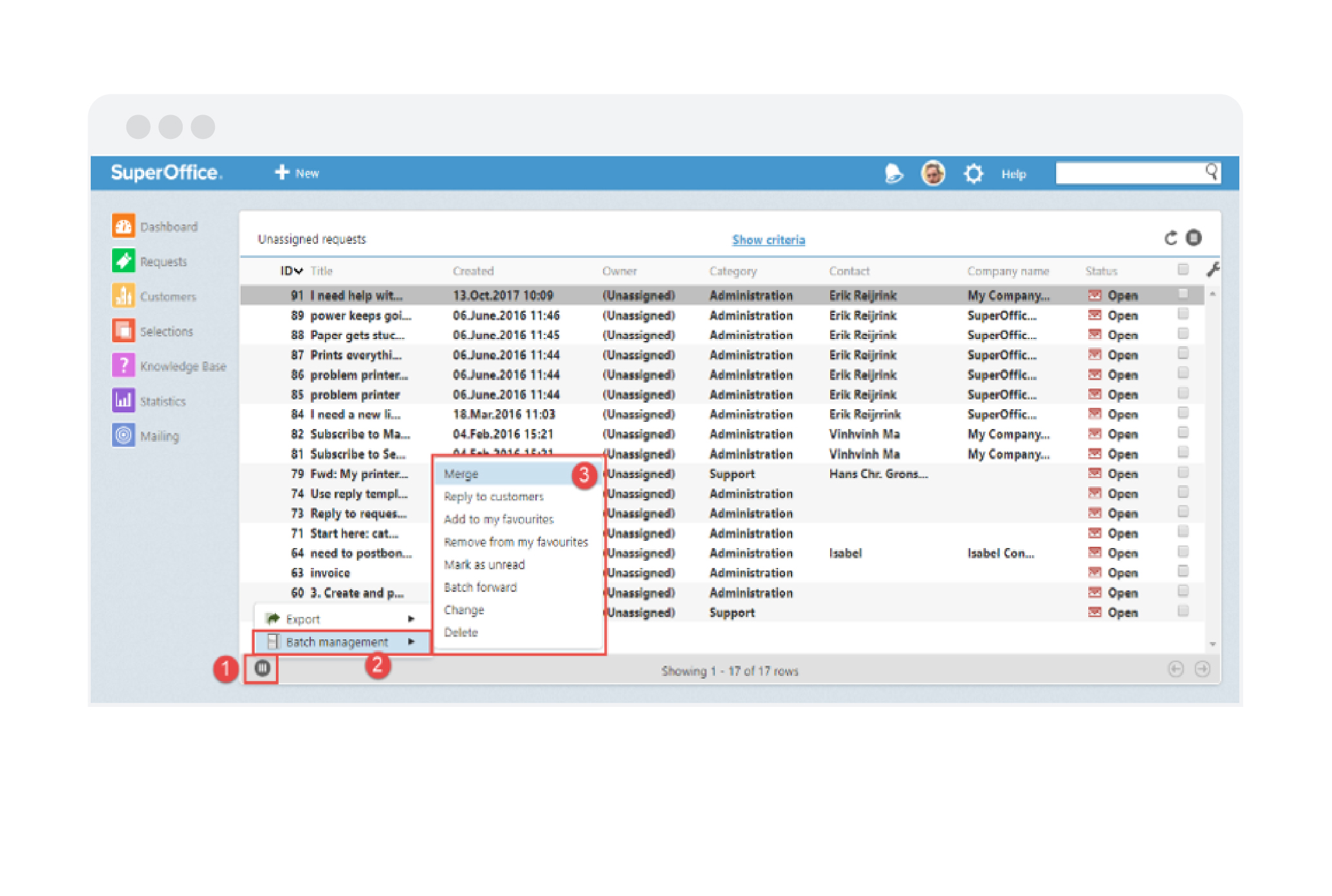 Grouping multiple support requests together