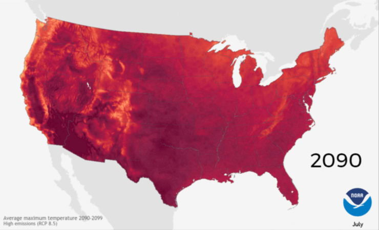 Estimated temperatures for the year 2090